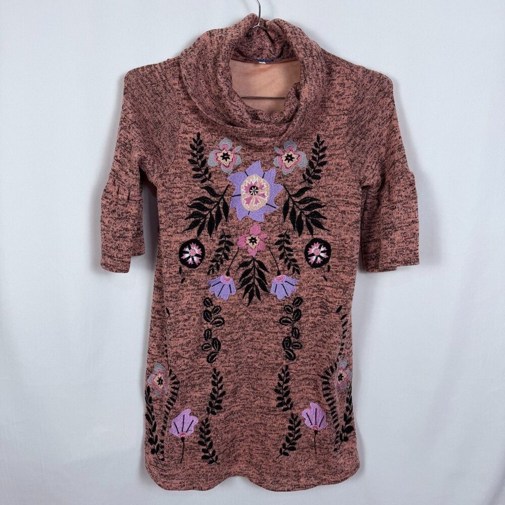 Truly Me by Sara Sara Girls Boho Knit Embroidered Bell Sleeve Dress Size 10